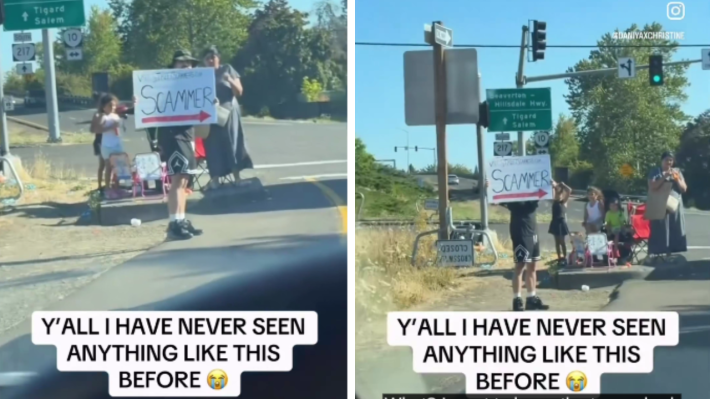 Good Samaritan?: Man Used "Scammer" Cardboard Sign to Expose a Fake Homeless Woman