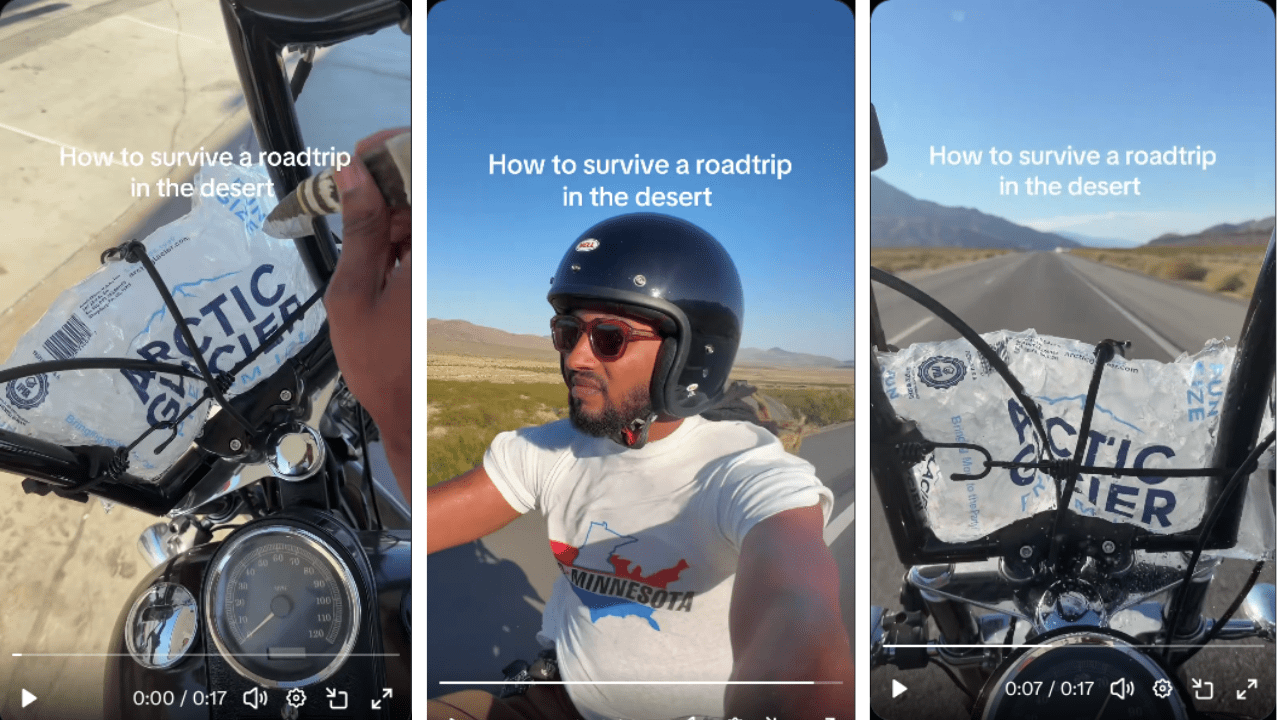 Video Goes Viral of a Motorcyclist Showing Off His Survival Hack for Surviving the Desert Heat