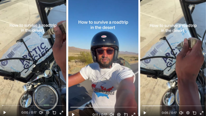 Video Goes Viral of a Motorcyclist Showing Off His Survival Hack for Surviving the Desert Heat
