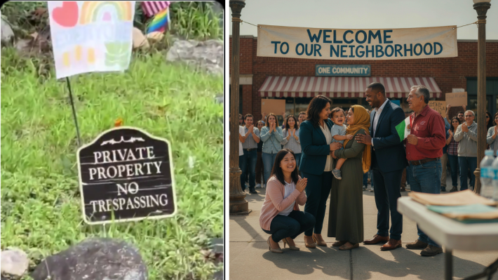The Irony: A Liberal Homeowner Literally Has a "No Trespassing" and "Immigrants Are Welcome Here" Signs Side by Side!