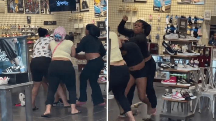 A Fight Erupts Between Multiple Black Women in a Shoe Store While Kids Watch