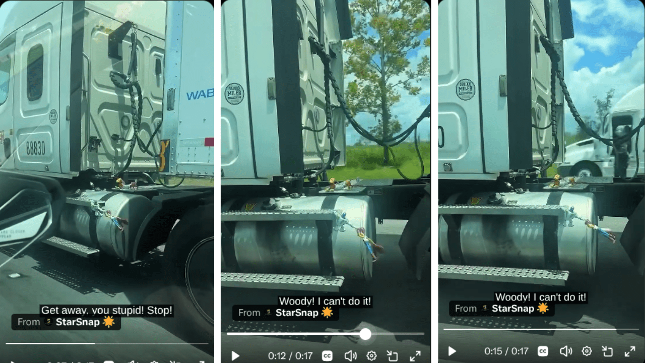 Video Captured a New Trend Where Truckers Re-Create a Toy Story Scene Using Woody and Buzz Lightyear Toys