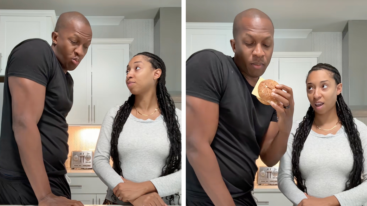 Wifey promised her husband a night alone if he ate the sandwich, but he didn't quite go for it.