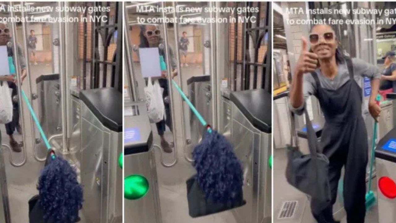 Woman Tries to Sneak Through NYC Subway Gates Using a Wig and Broom