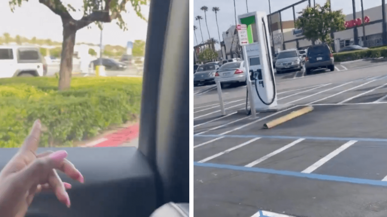Women Hilariously Mistakes Electric Vehicle Chargers Were Gas Pumps in Parking Lot