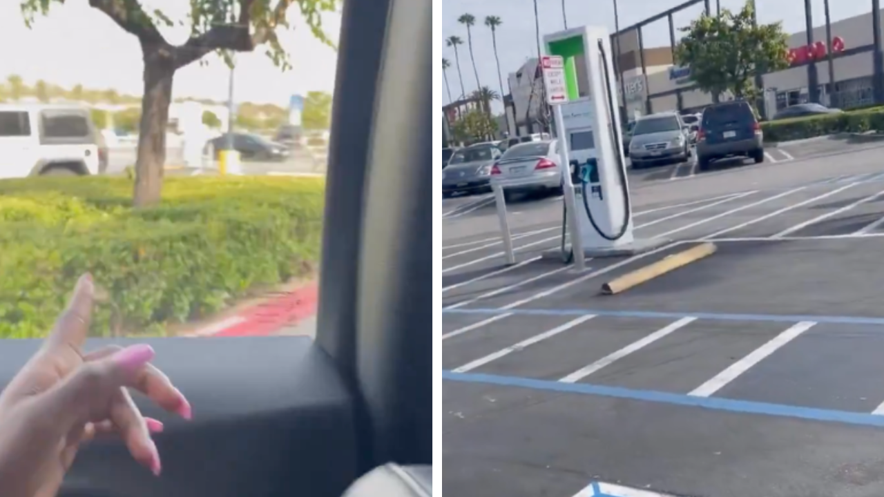 Women Hilariously Mistakes Electric Vehicle Chargers Were Gas Pumps in Parking Lot