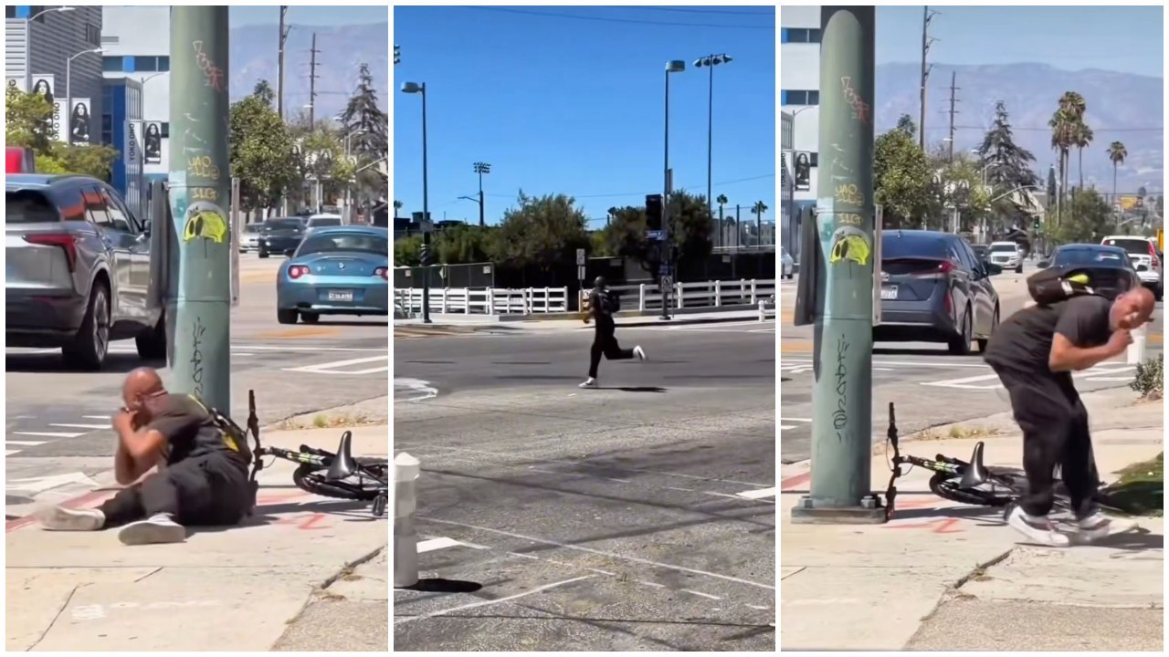 Guy Runs Into Traffic During Strange Los Angeles Street Meltdown