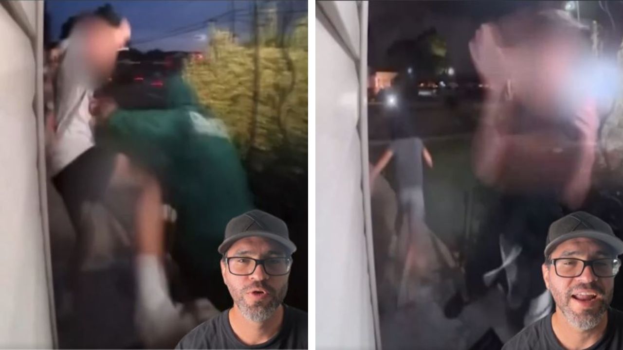 Unknown teens repeatedly kick at old woman’s door.