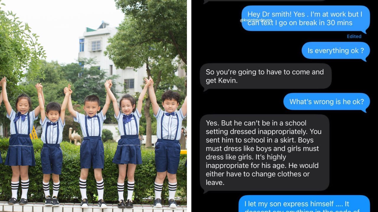 Mom defends son wearing a skirt to class.