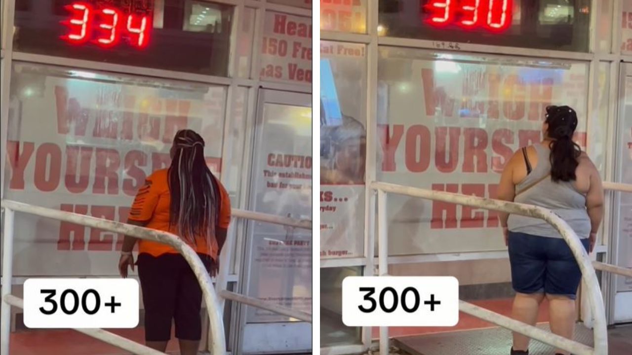 Women weigh themselves at Heart Attack Grill.