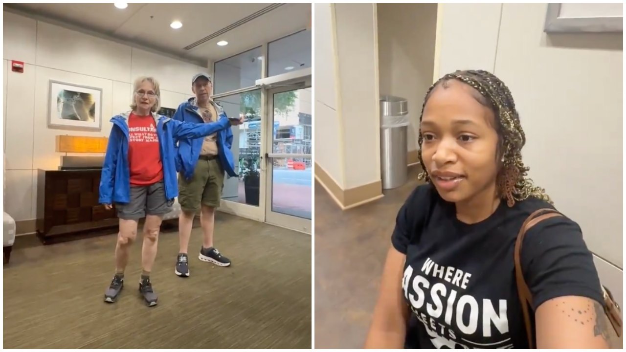 Couple Watches Woman in Apartment Lobby While She Waits for Her Client