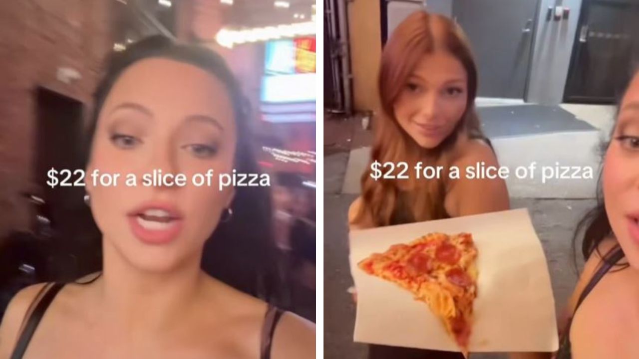 Woman criticizes overpriced pizza slice in Nashville.
