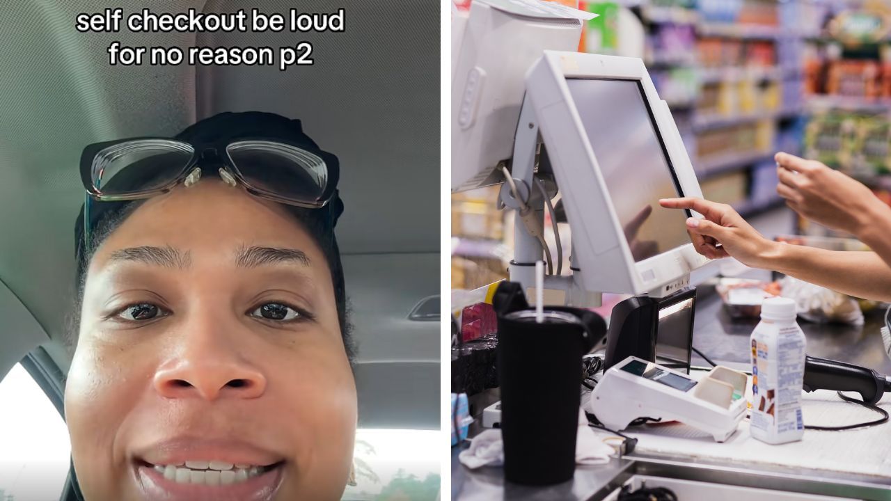 A TikTok creator does her best self-checkout impression.