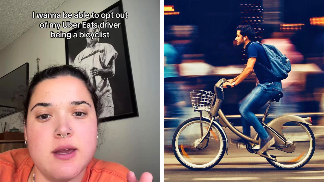 A TikTok user complains about Uber Eats bicycle deliveries.