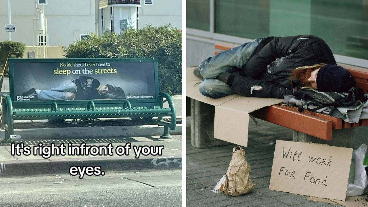 dailydot.com - Sohini - 'Absolute Ragebait Architecture': A Bench With Dividers Was Installed Beneath an Ad Saying 'No Kid Should Ever Sleep on the Streets' - Comment Section Is Not Happy