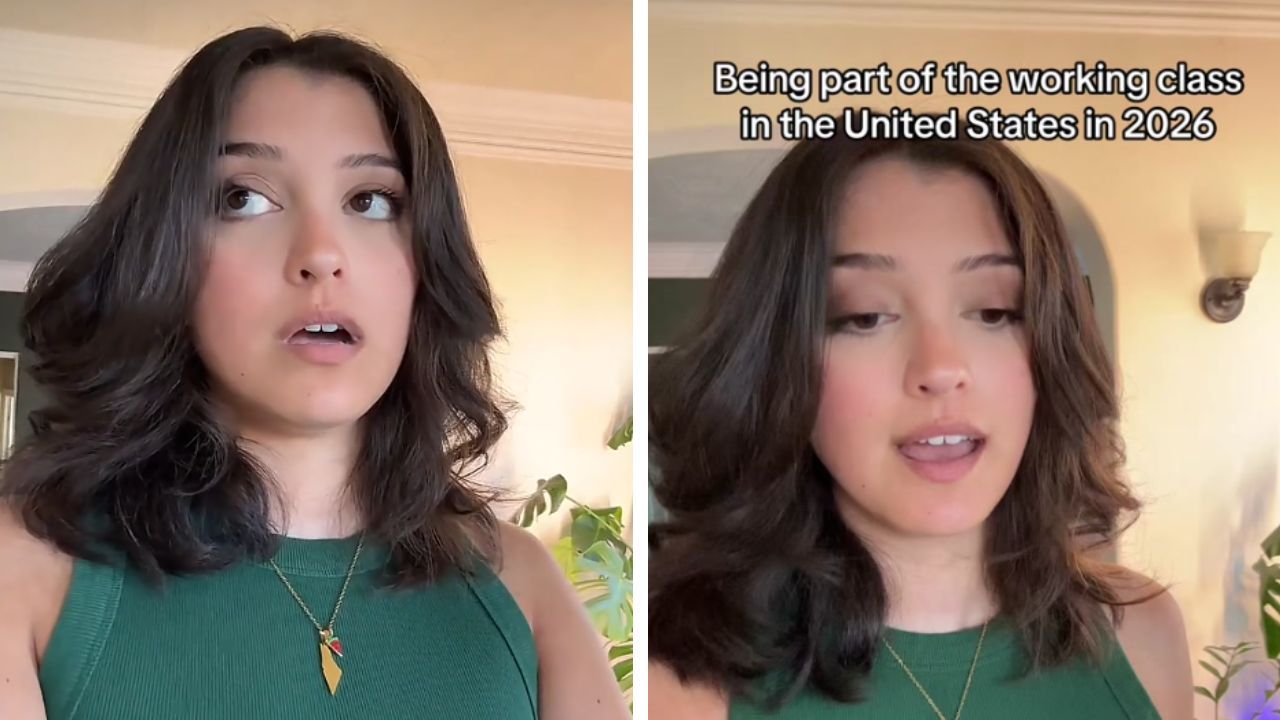 Stills from @julie.says.things’ TikTok video about capitalism and the struggles faced by working-class Americans.