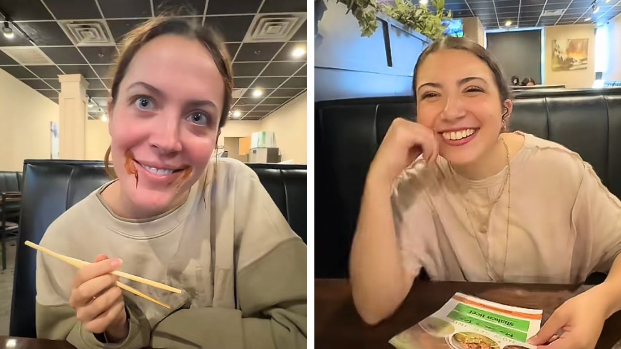 Stills from TikTok creator @brakyni’s video parodying how men behave on first dates.