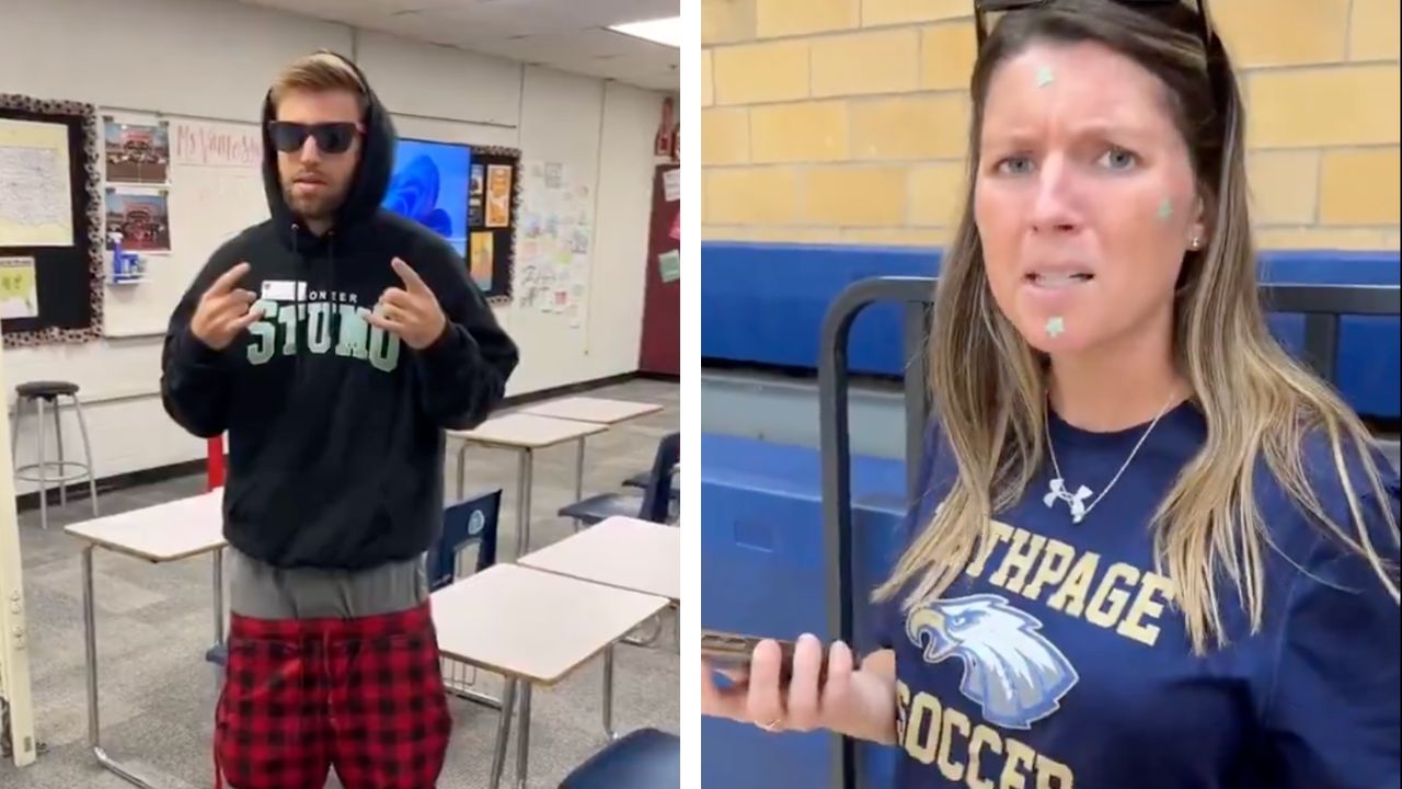 Teachers act like their students in funny TikTok video.