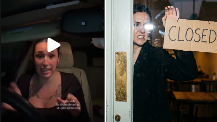 Barista Girl Hid from an Angry Customer Who was Mad That the Café Closed and She Missed her Order