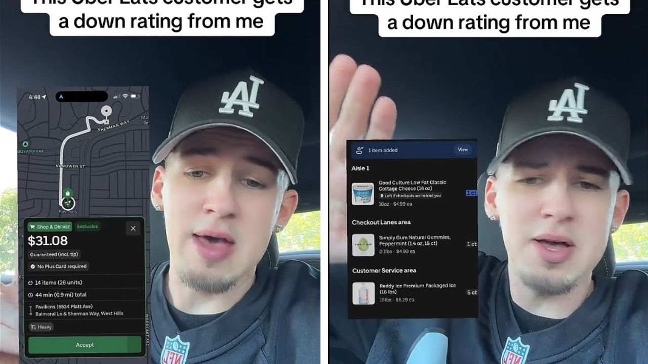 Uber Eats driver runs back mid shop as customer keeps on adding items.