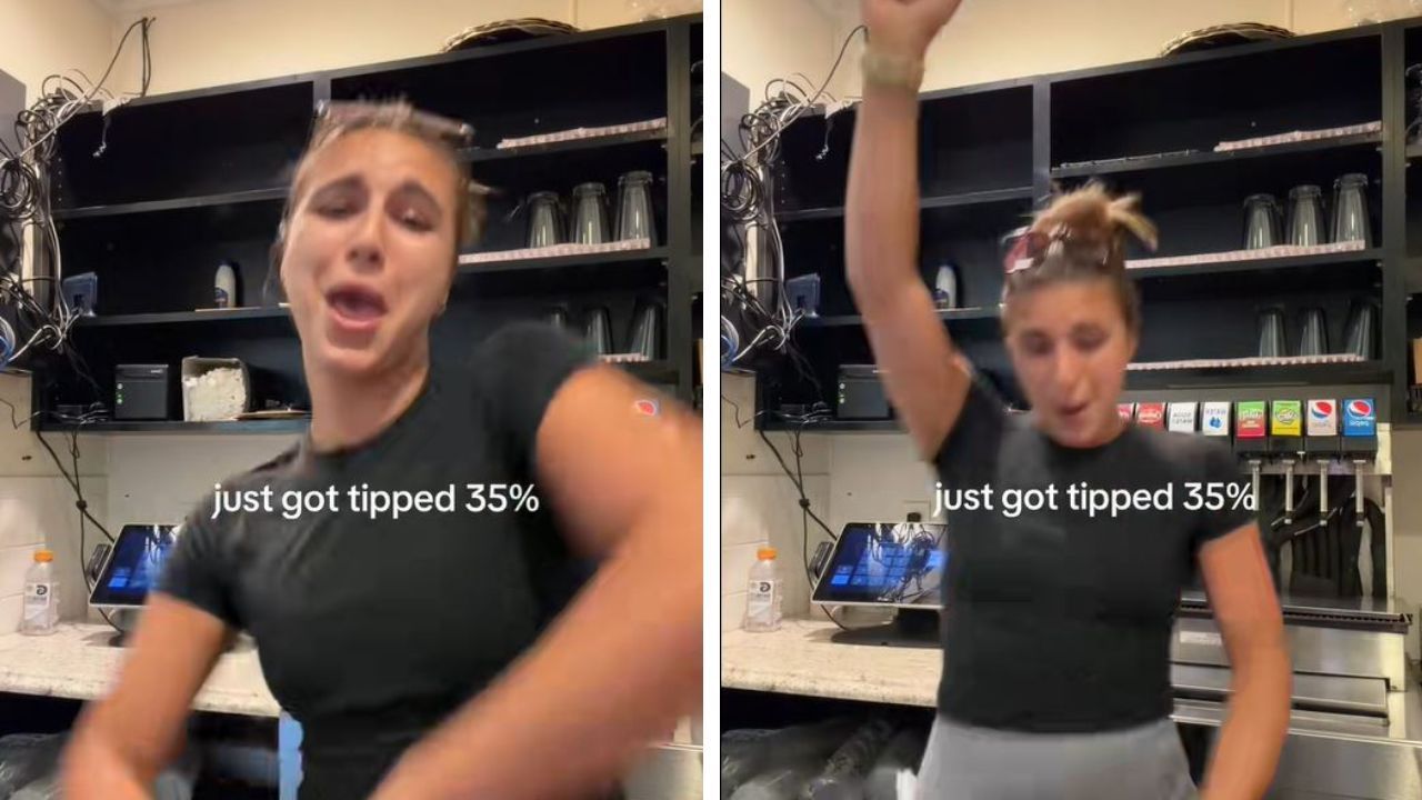 TikToker’s dance after 35% tip divides commenters.