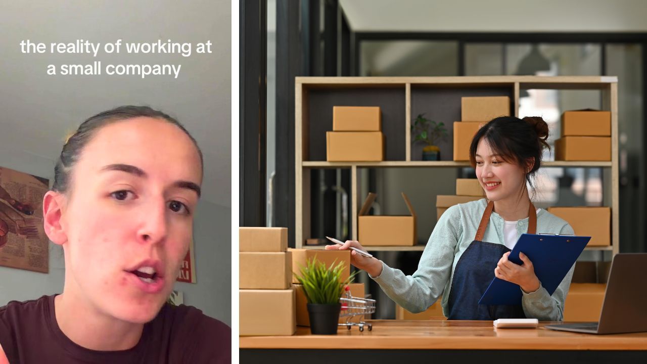 A TikTok creator's warning about small-company workloads sparks a debate over pay and work-life balance at such jobs.