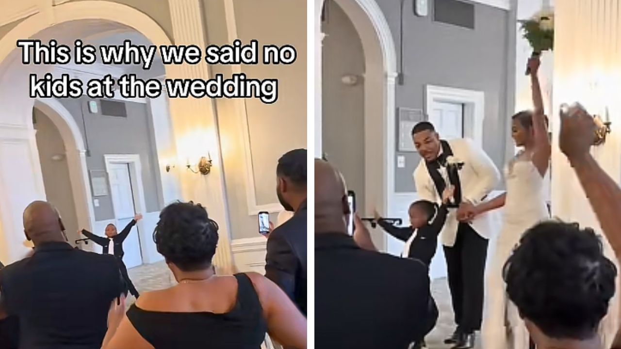 A young boy’s interruption of a couple’s wedding entrance has sparked debate over child-free weddings.