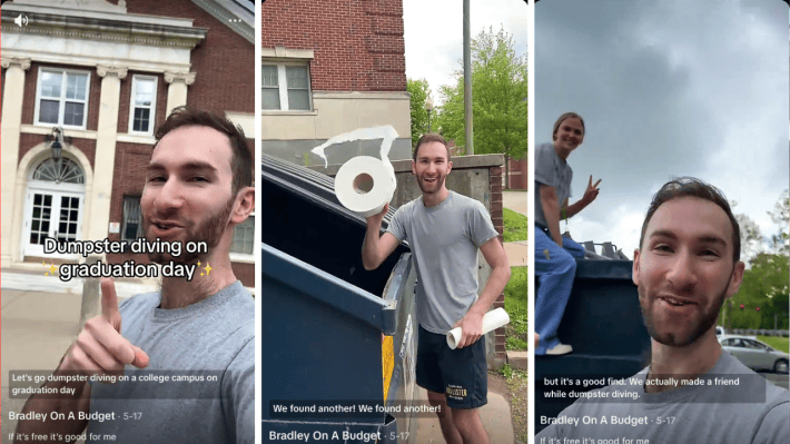 Famous TikToker Finds Valuable Items While Dumpster Diving on a College Campus on Graduation Day