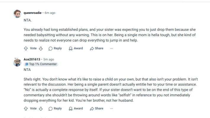 Woman Said her Older Sister is a Selfish Single Mom who Expects Everyone Else's Lives to Revolve Around Hers