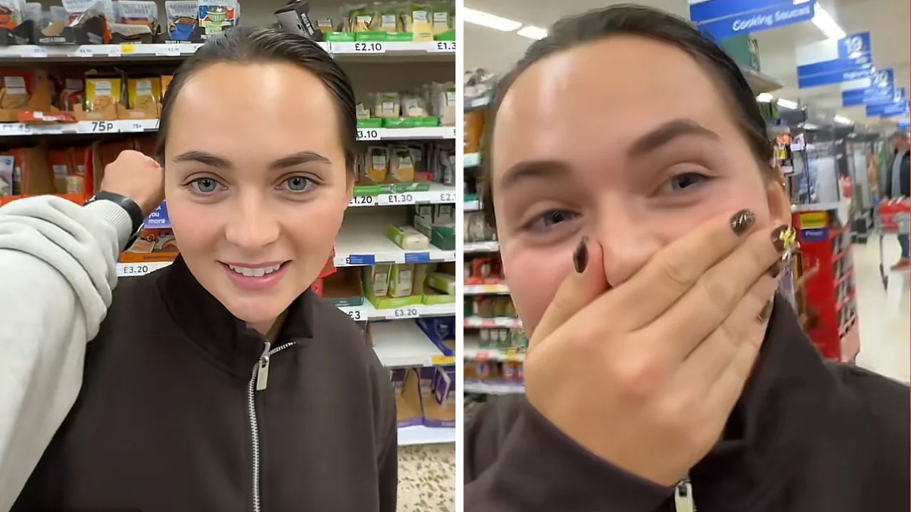 Woman is left embarrassed after boyfriend pulls sneaky prank on her while shopping.