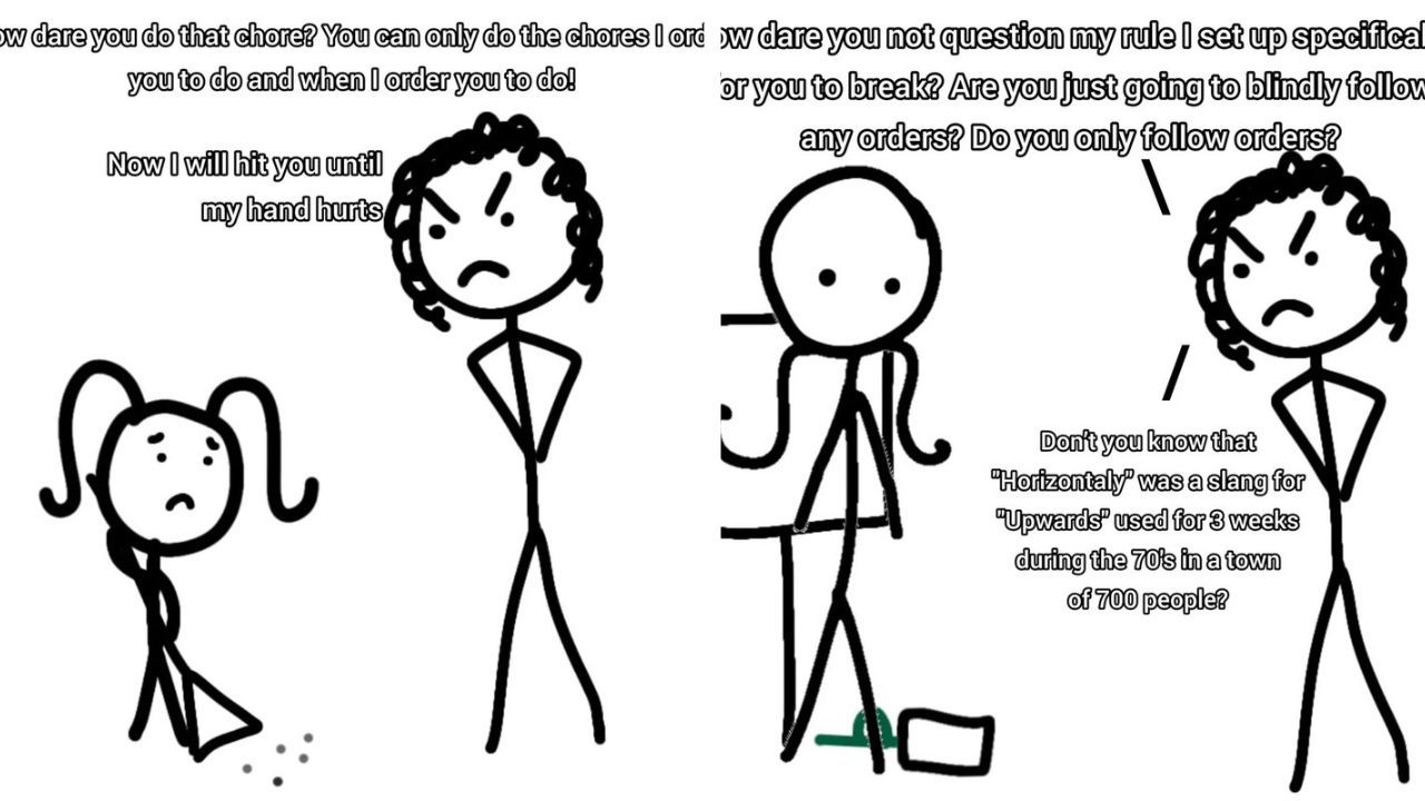 A hand-drawn comic shows abusive parenting.