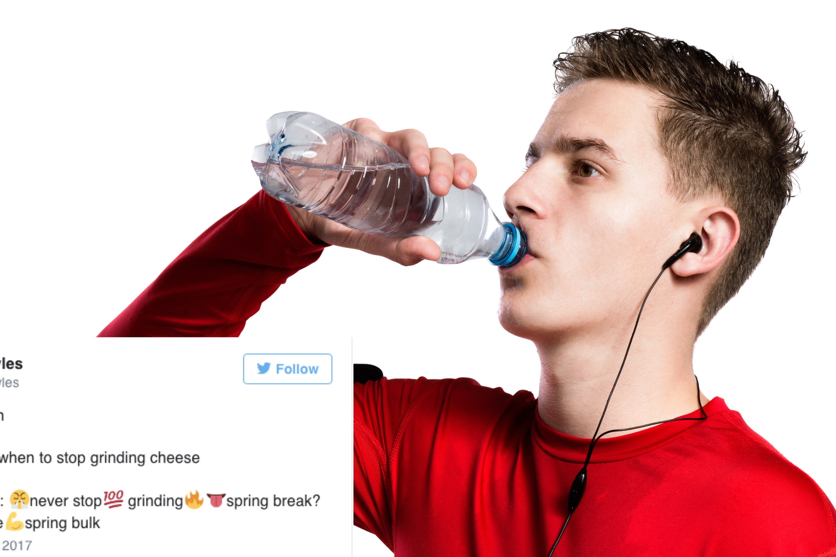 student athlete meme: teen drinking water after exercising