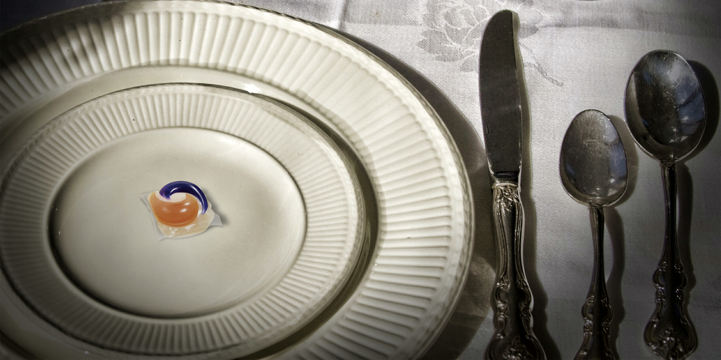 Tide Pod on formal dinnerware