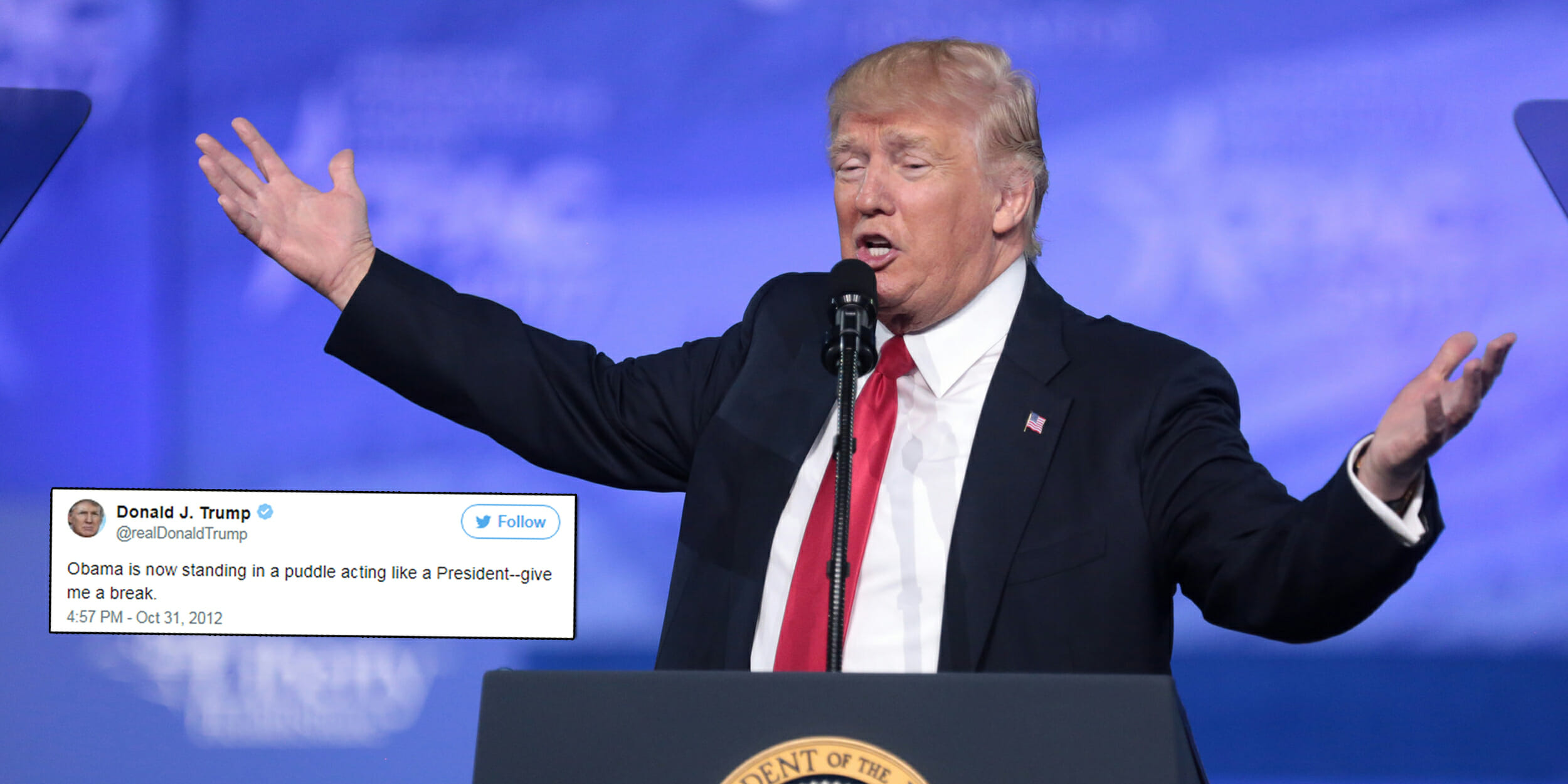 Donald Trump's tweet about Obama during Superstorm Sandy haven't aged well.