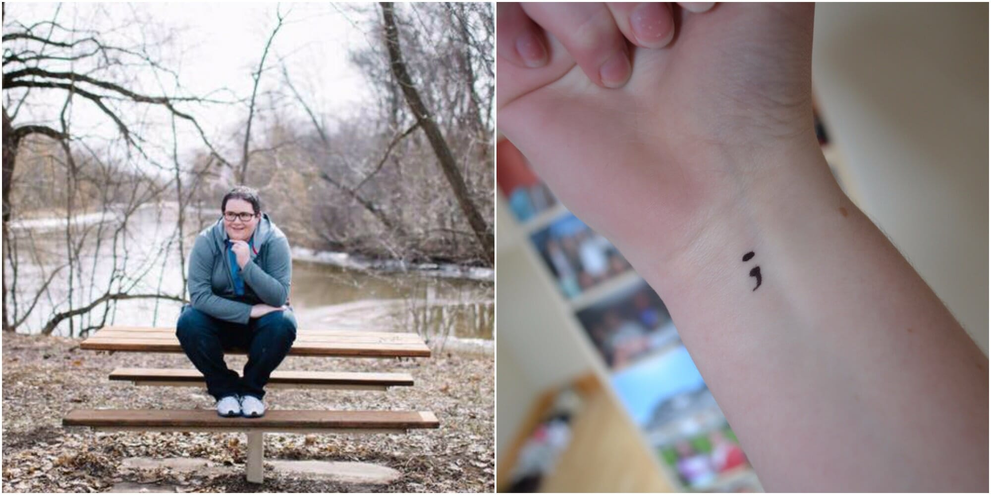 Amy Bleuel semicolon tattoo