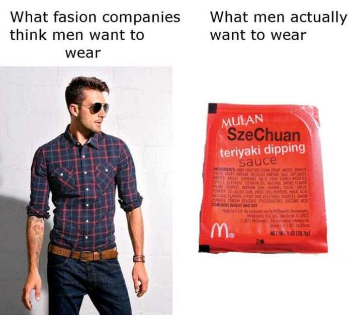 rick and morty meme : fashion companies think men want to wear szechuan sauce
