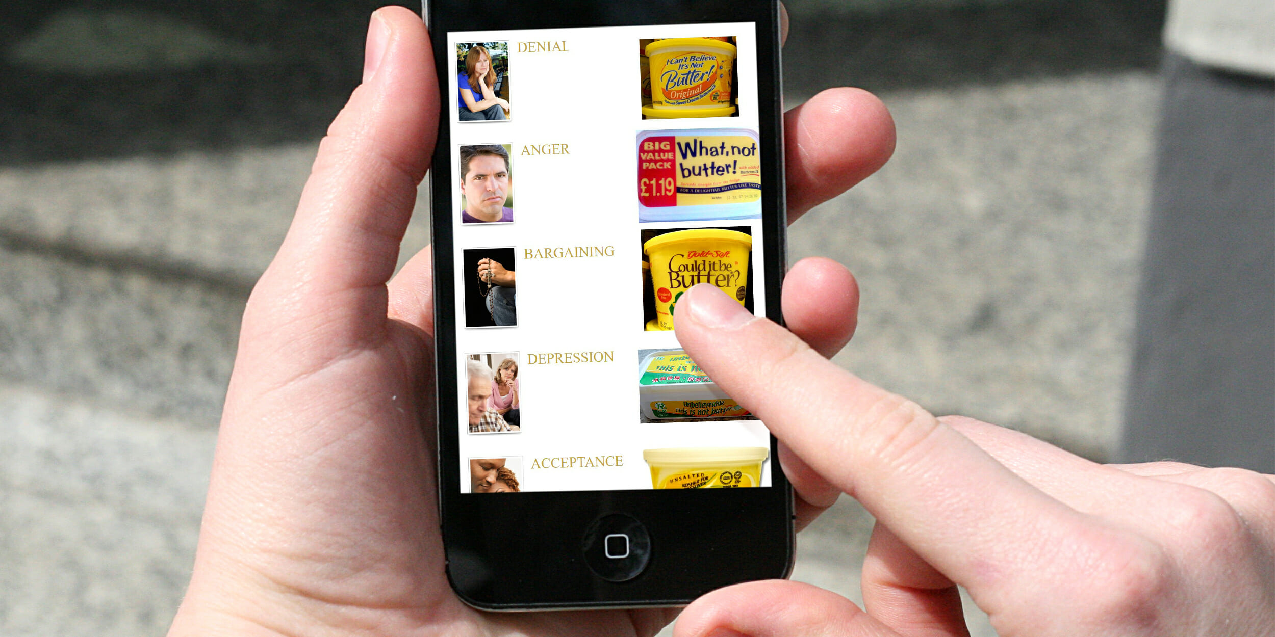 Person looking at grief meme on their phone