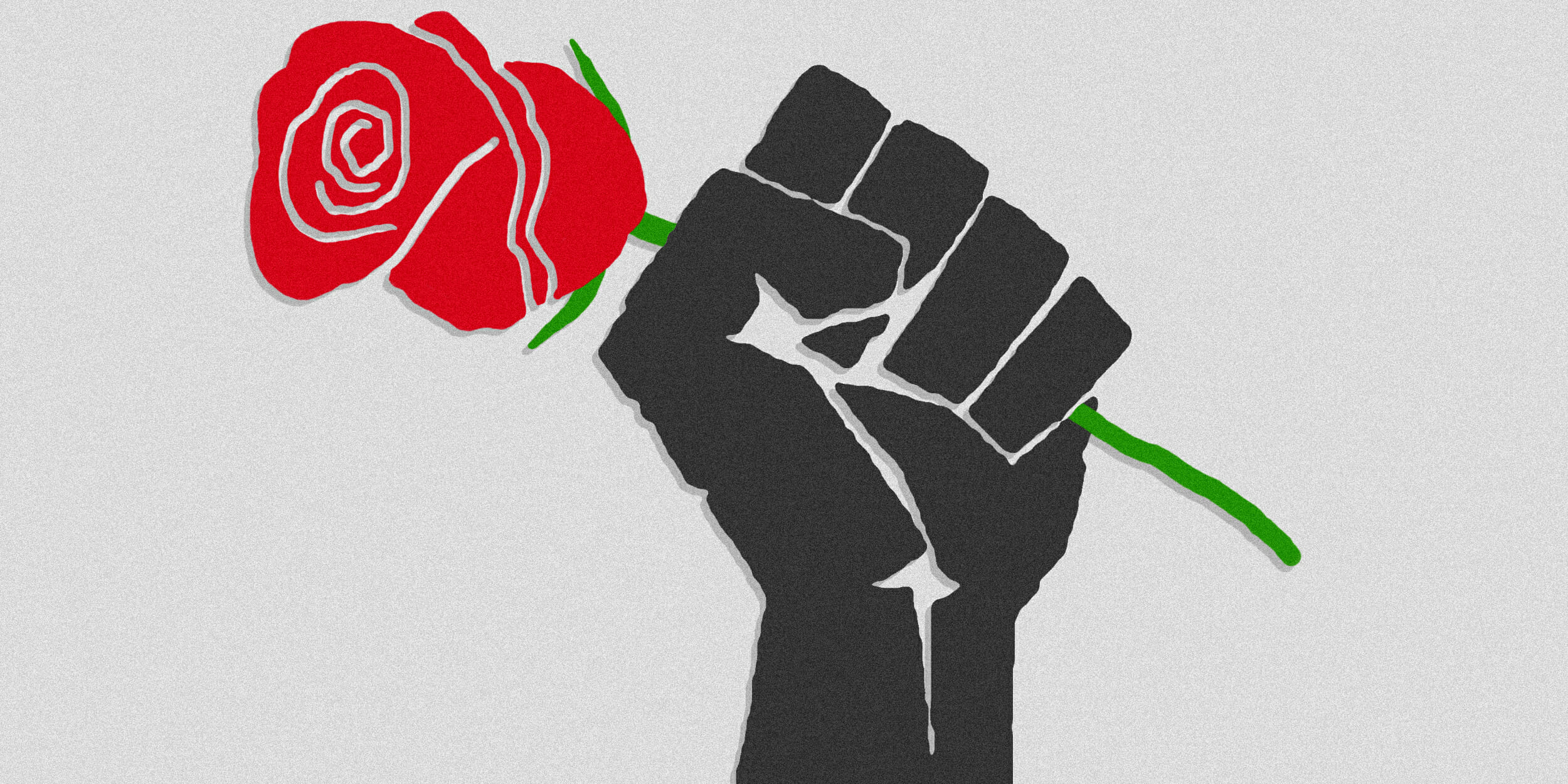 Power fist holding a rose