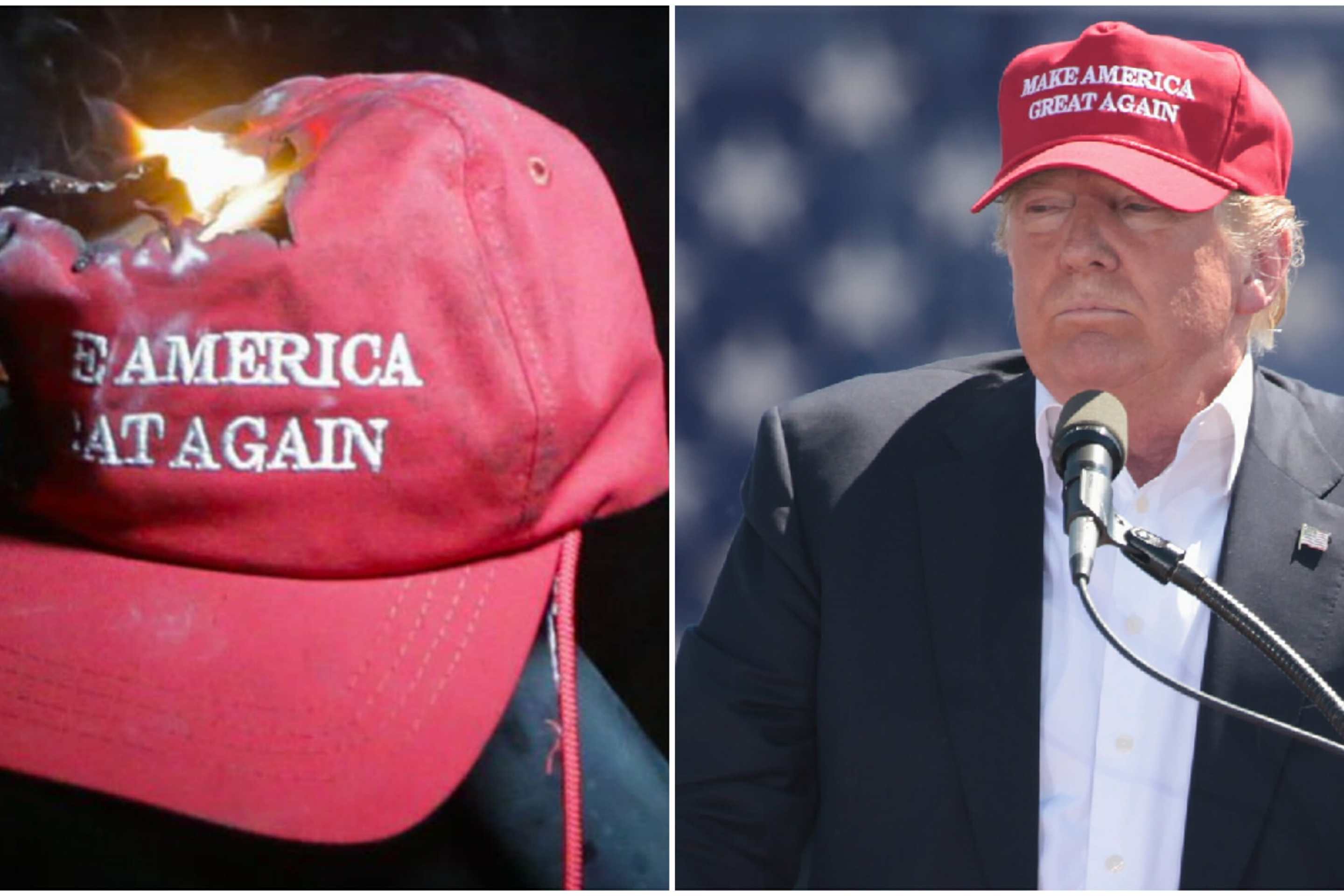 Burning 'MAGA hat and Donald Trump