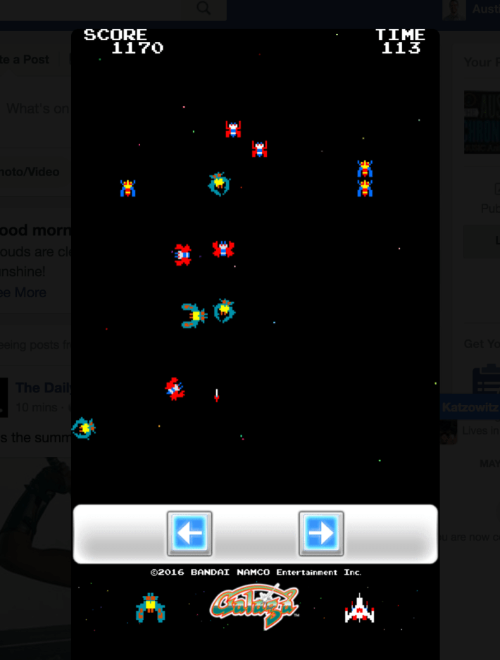 Facebook Messenger hidden features : Galaga game