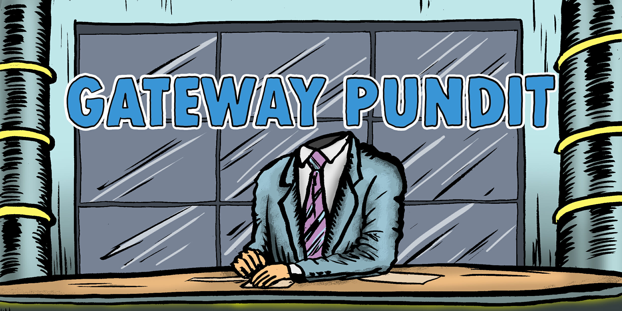 News anchor in a room with Gateway Pundit